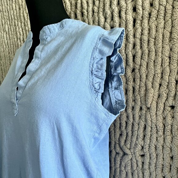 Light Blue Ruffle Sleeve Chambray Tunic Dress Size medium (approximate) - Picture 3 of 8